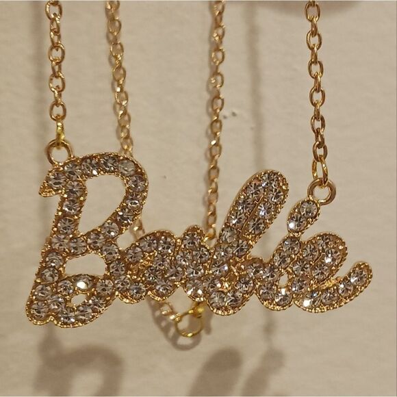 BARBIE Gold Bling Rhinestone Nameplate Necklace - Picture 3 of 4